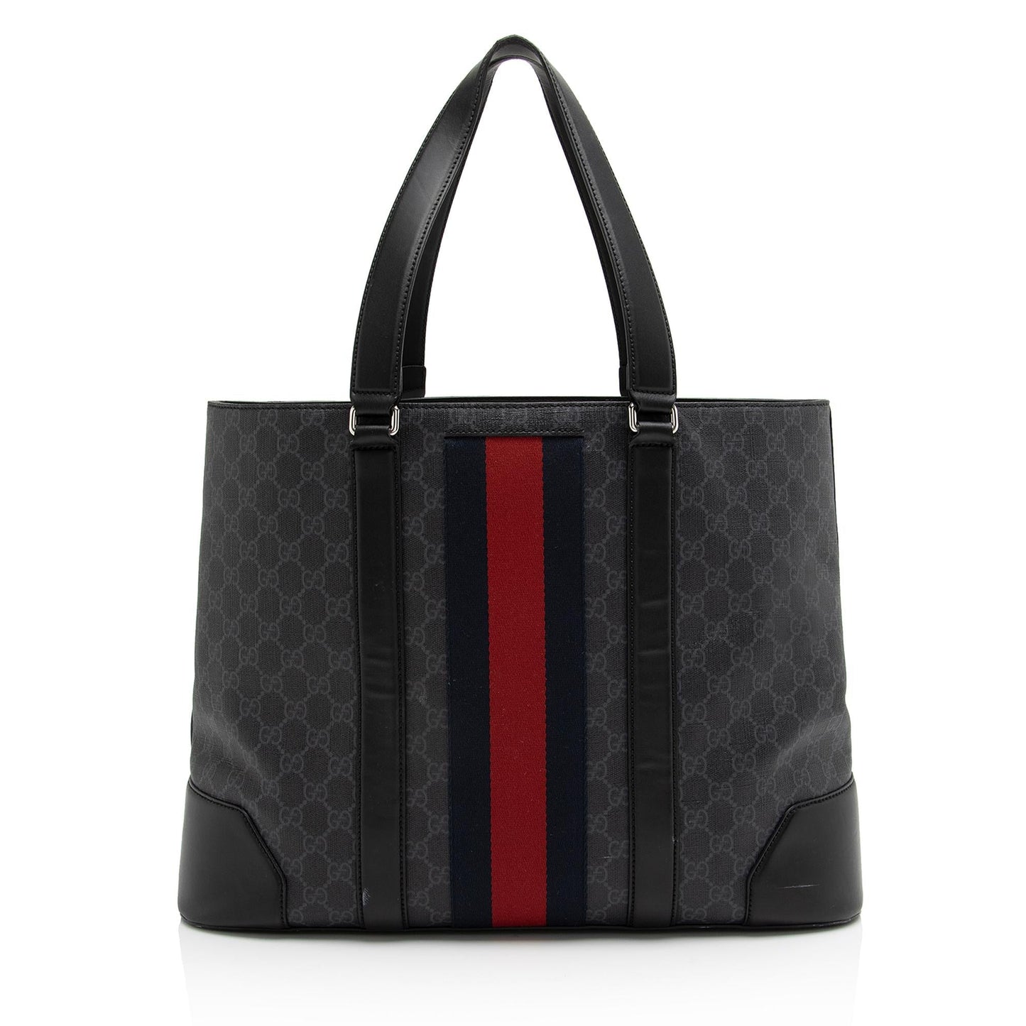 Gucci GG Supreme Web SHF Leather Canvas Nylon Black Tote Bag