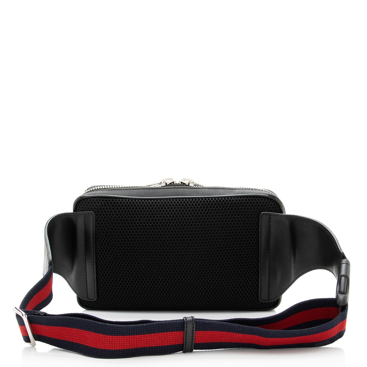 Gucci GG Supreme Web Zip Belt Leather Canvas Nylon Black Accessory