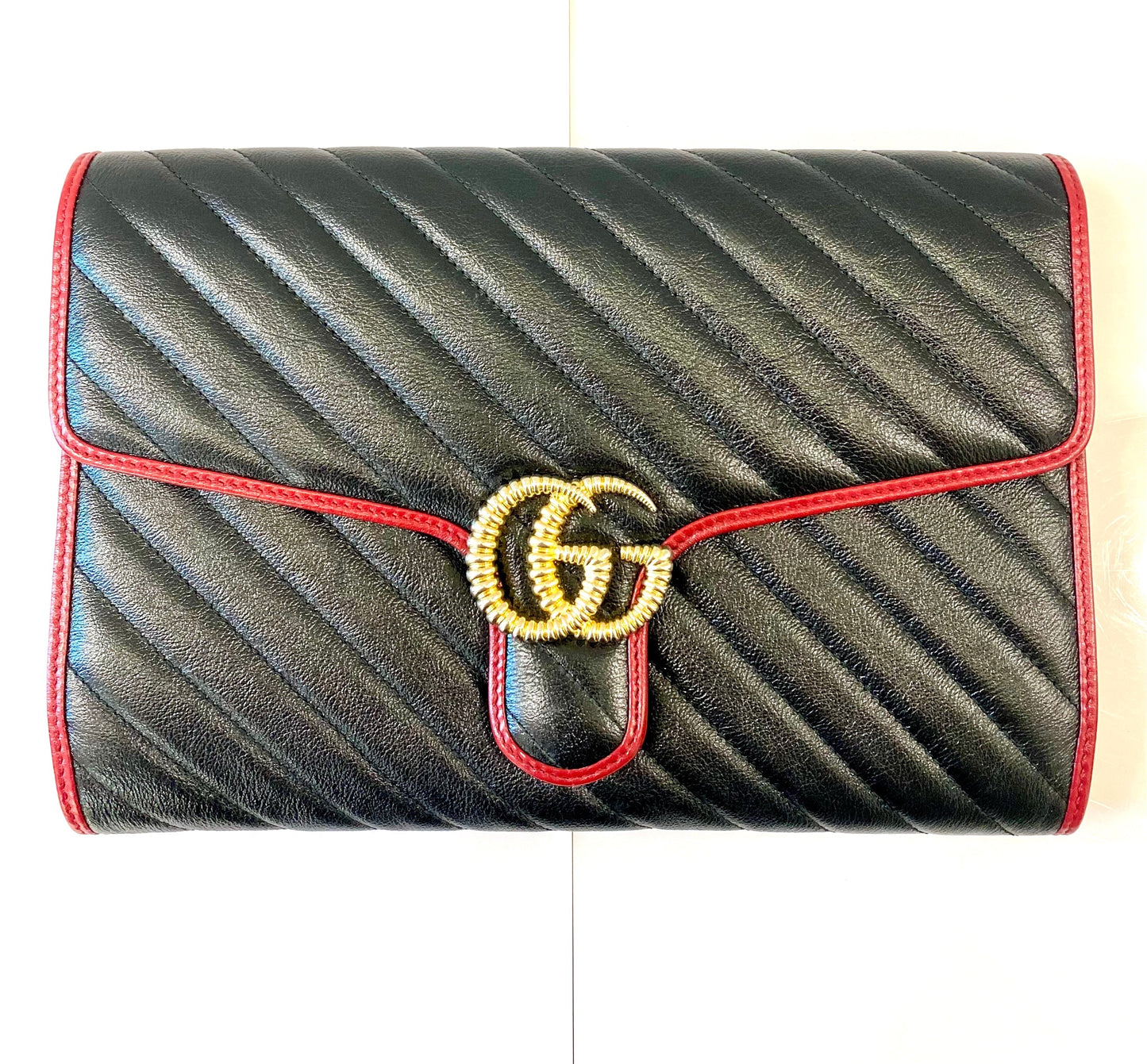 Gucci TORCHON GG MARMONT Matelasse Leather Clutch Bag
