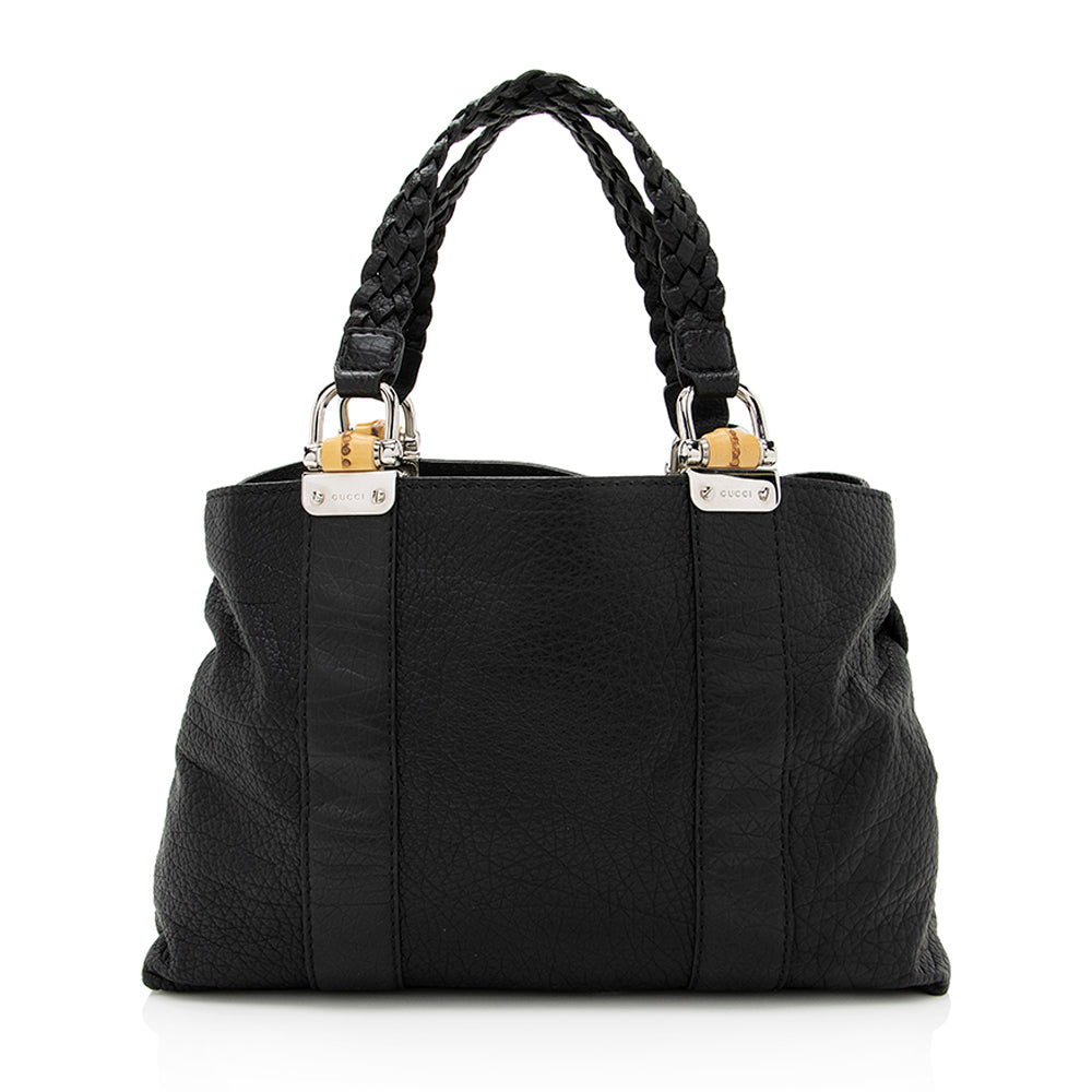 Gucci Grained Bamboo Bar SHF Leather Black Medium Tote Bag