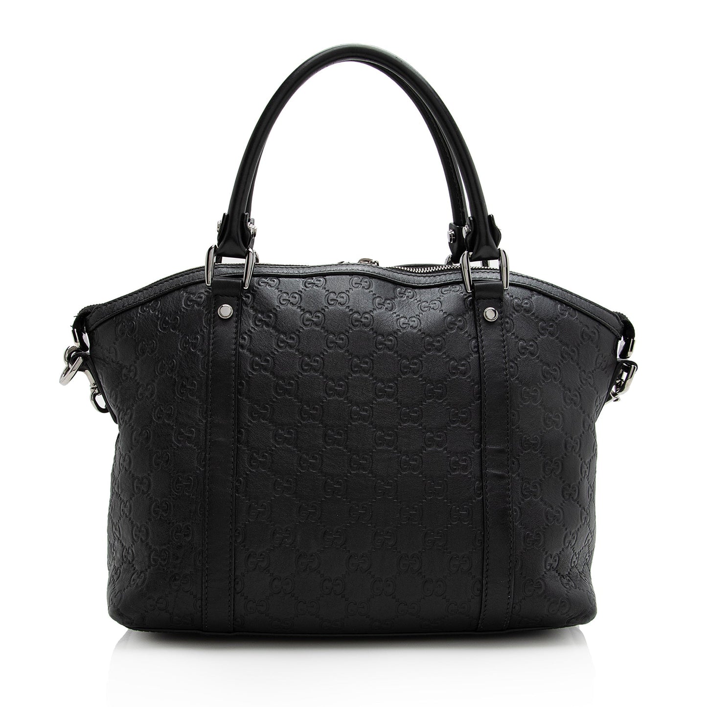 Gucci Guccissima Dome SHF Leather Black Medium Satchel Bag