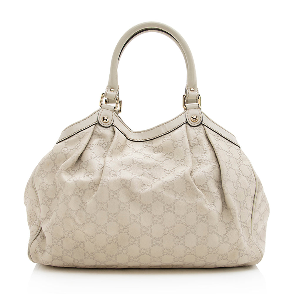 Gucci Guccissima Sukey SHF Leather White Medium Tote Bag
