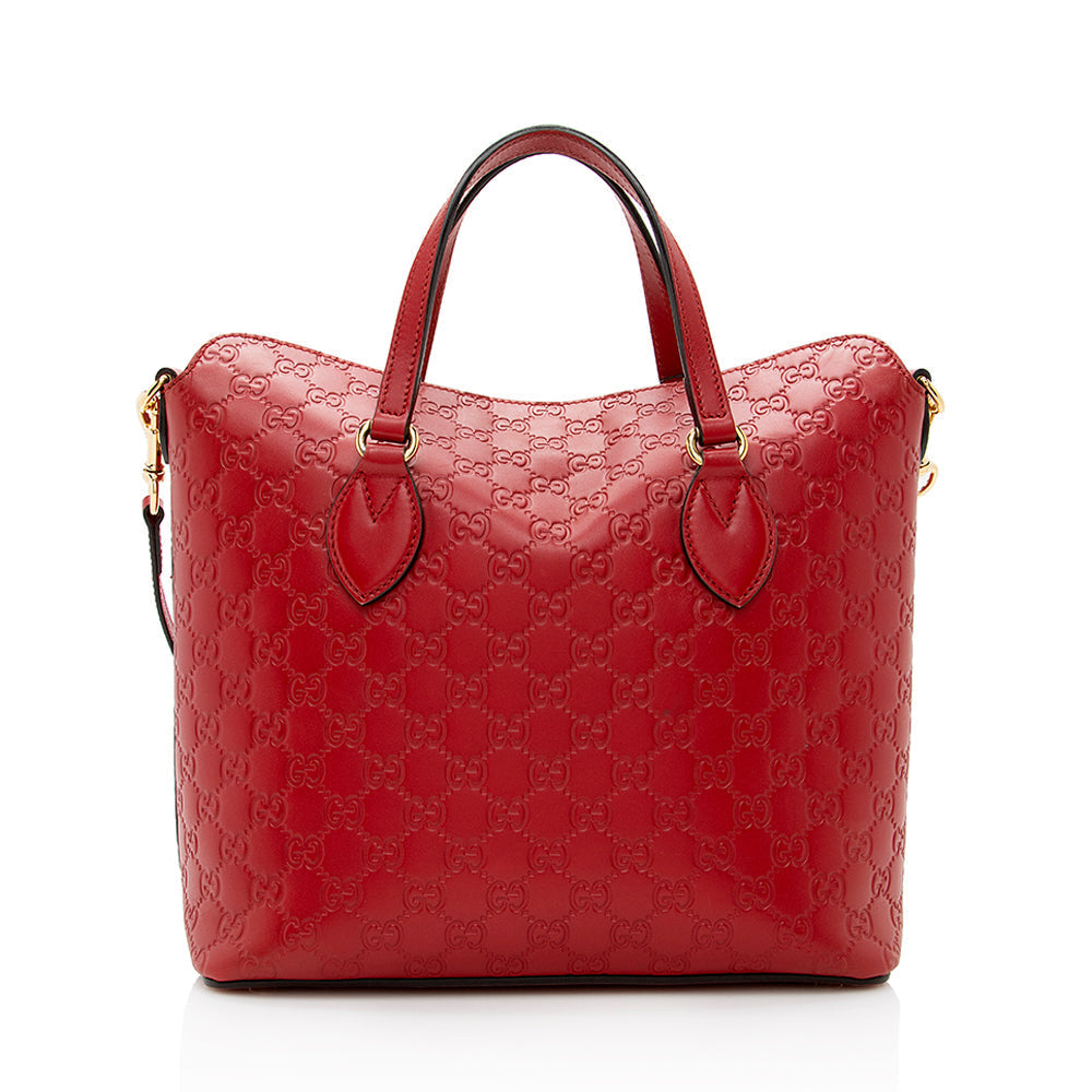 Gucci Guccissima Linea A Foldover SHF Leather Red Tote Bag