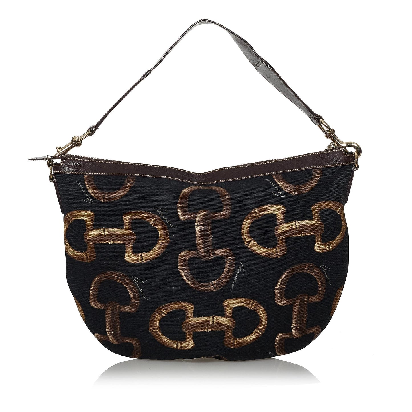 Gucci Horsebit SHG Canvas Black Brown Shoulder Bag