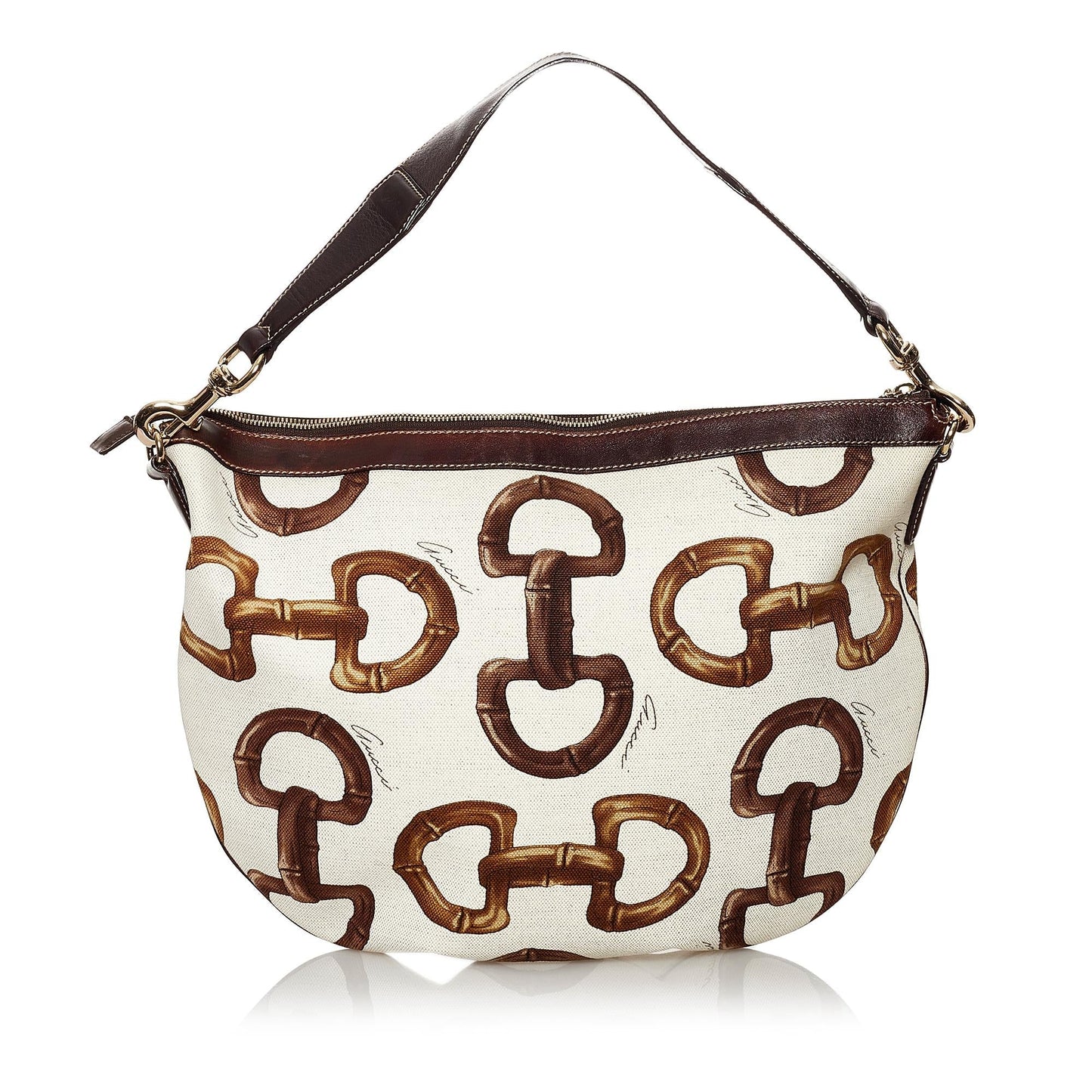 Gucci Horsebit SHG Canvas White Brown Shoulder Bag