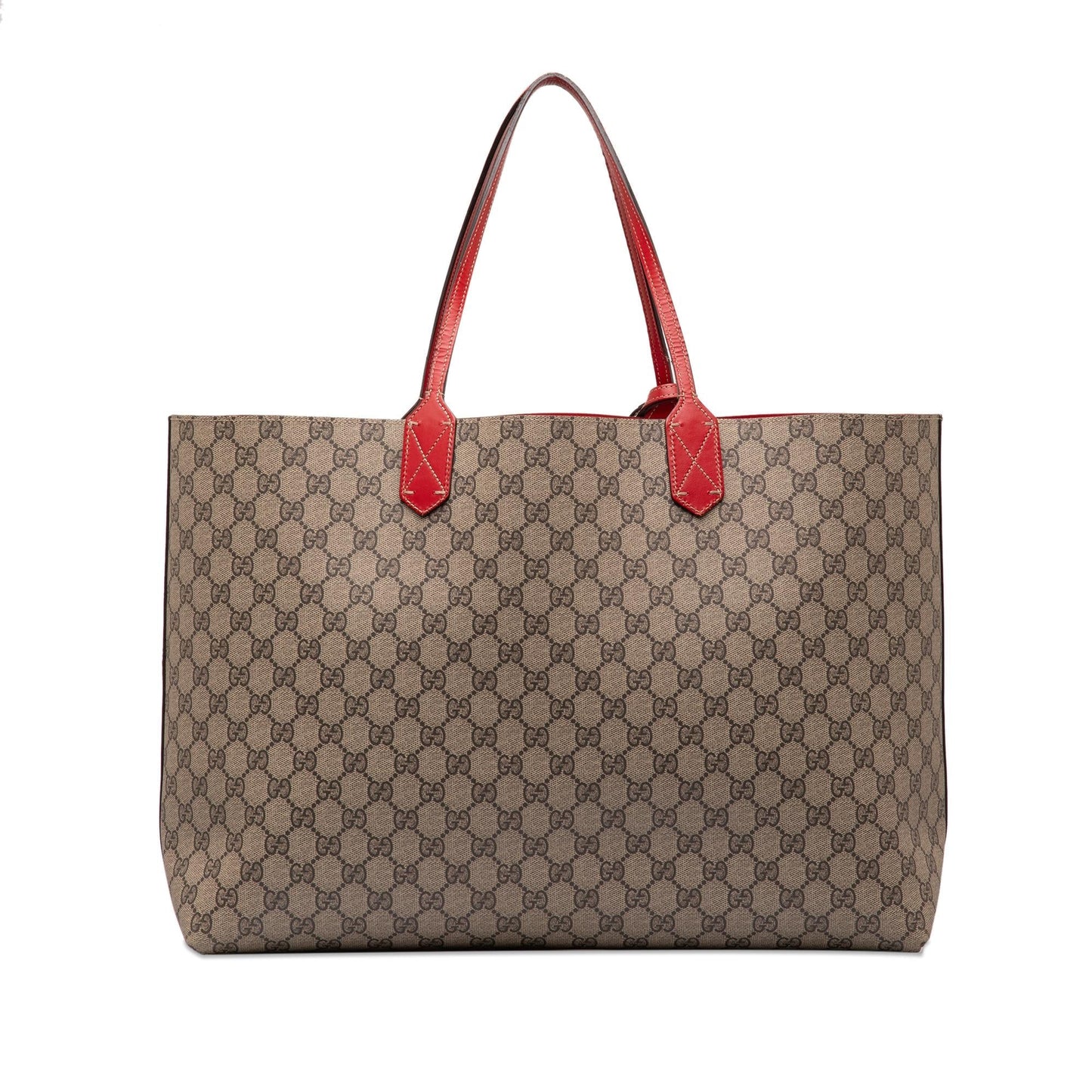 Gucci GG Supreme Reversible SHG-29EwsC Canvas Calf Brown Red Tote Bag