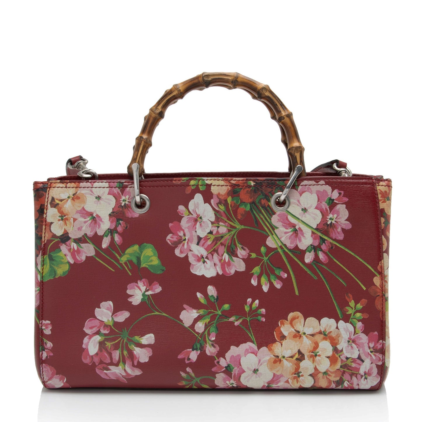 Gucci Bamboo Blooms Shopper Leather Red Medium Tote Bag
