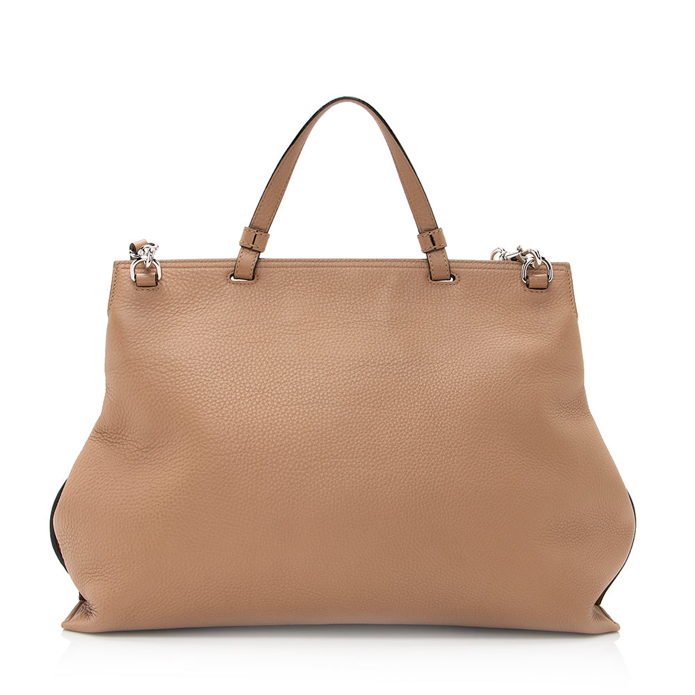 Gucci Bamboo Daily SHF Leather Beige Medium Large Satchel Bag