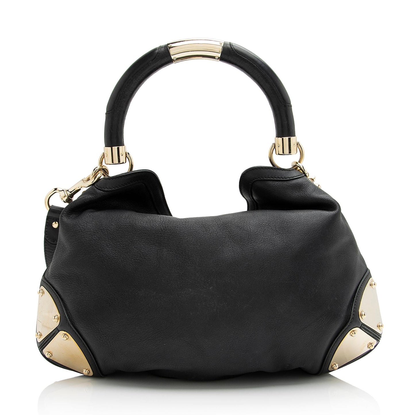 Gucci Bamboo Indy SHF Leather Black Medium Satchel Bag