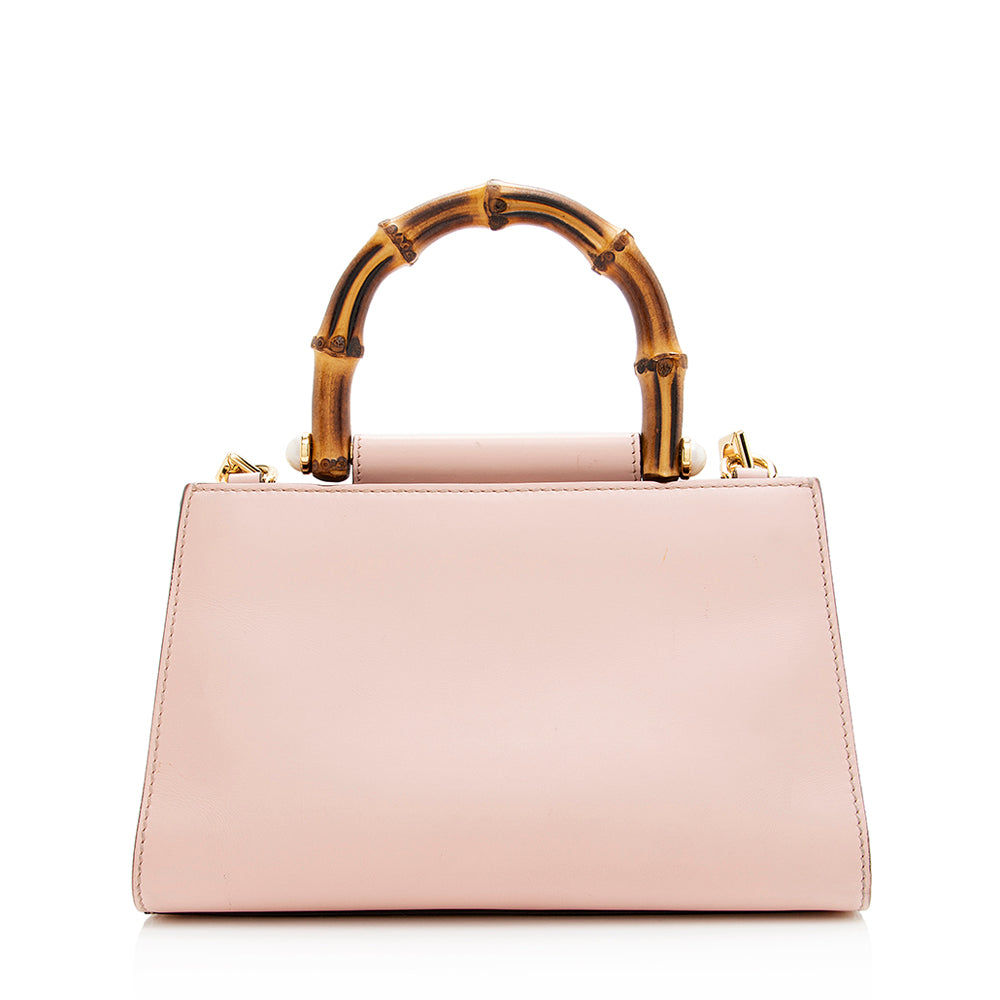 Gucci Bamboo Nymphaea Top Handle SHF Leather Nylon Pink Small Tote Bag