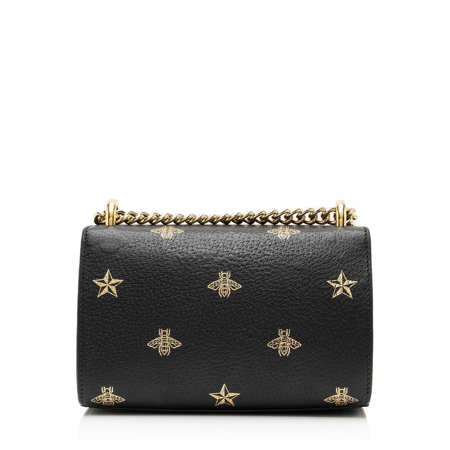Gucci Bee & Star Padlock SHF Leather Black Mini Crossbody Bag