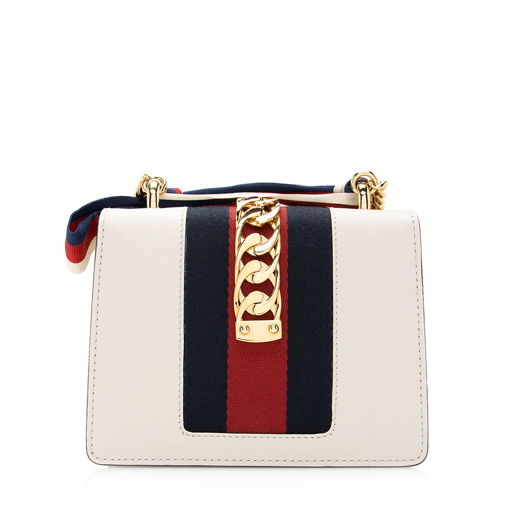 Gucci Sylvie Chain SHF Leather Nylon White Mini Crossbody Bag