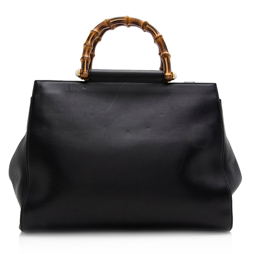 Gucci Nymphaea SHF Leather Black Medium Top Handle Satchel Bag