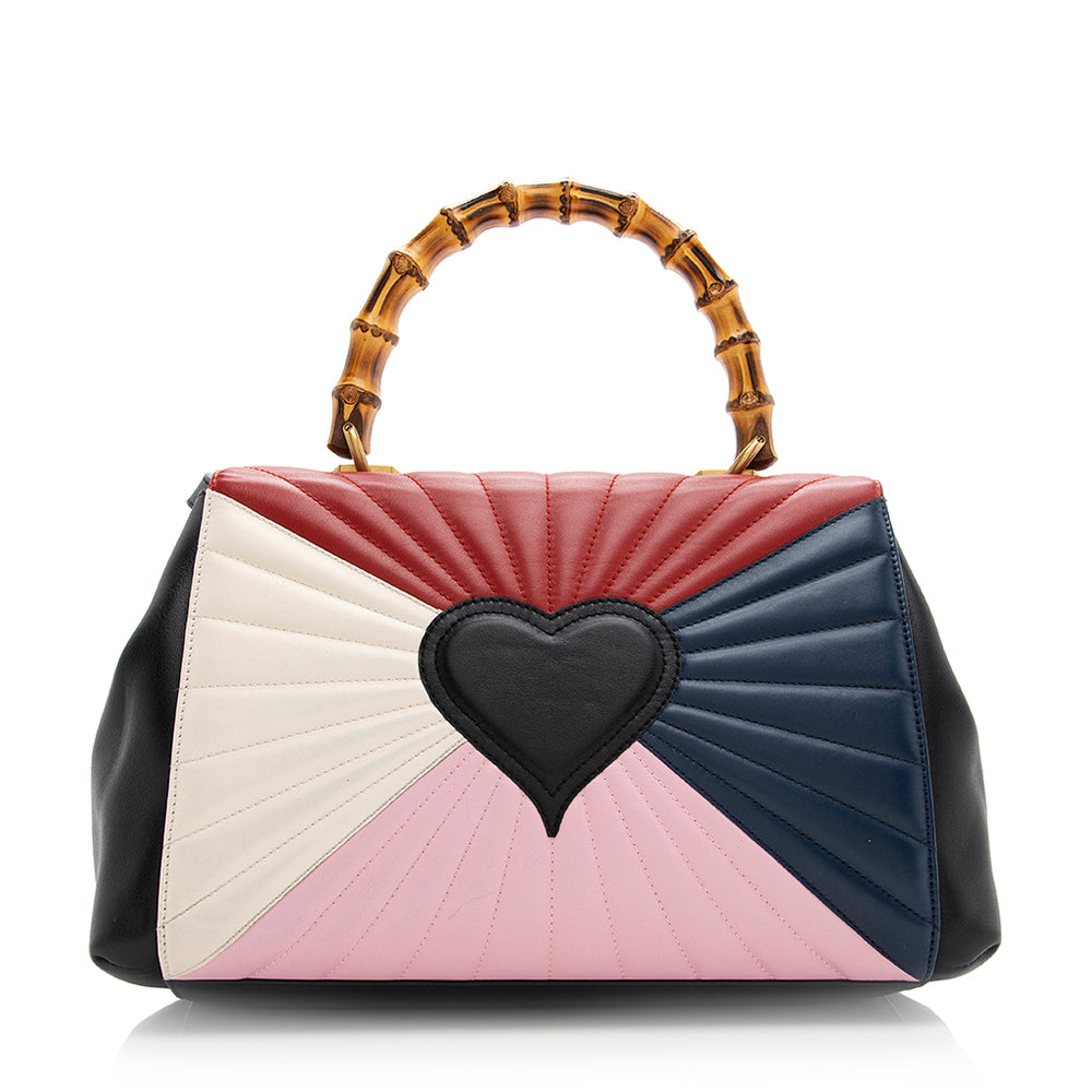 Gucci Queen Margaret Bamboo SHF Leather White Blue Top Handle Satchel Bag