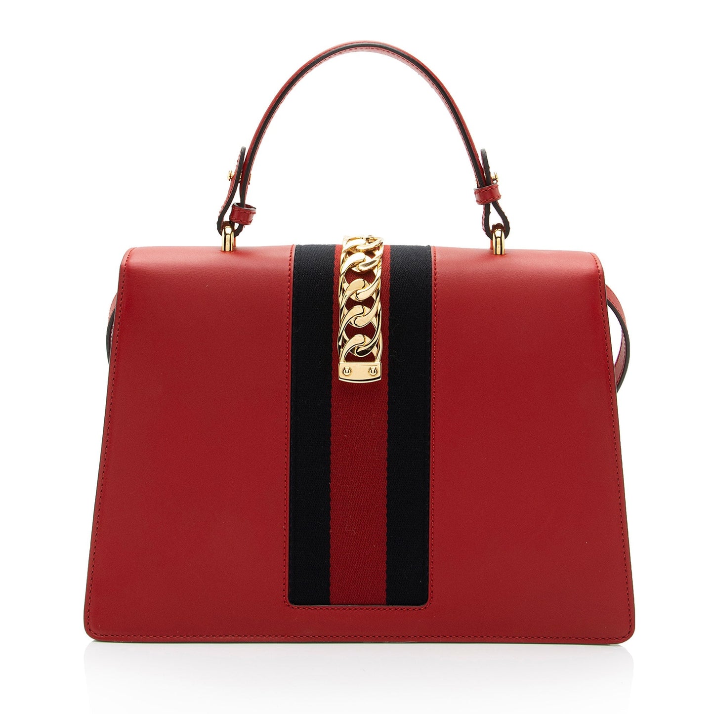 Gucci Sylvie Top Handle SHF-BlCZi9 Leather Nylon Red Medium Satchel Bag