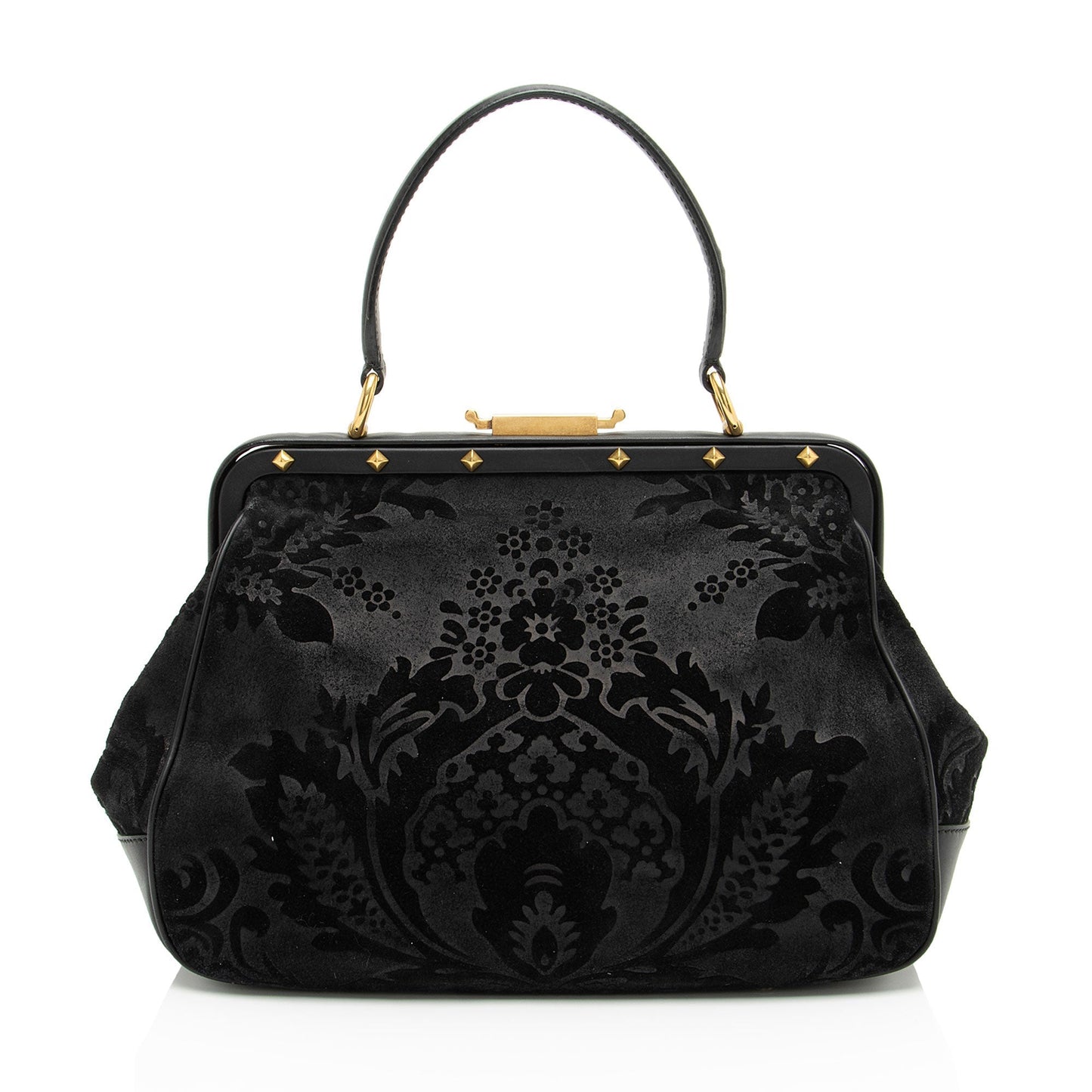 Gucci Velvet Lady Stirrup Leather Black Top Handle Satchel Bag