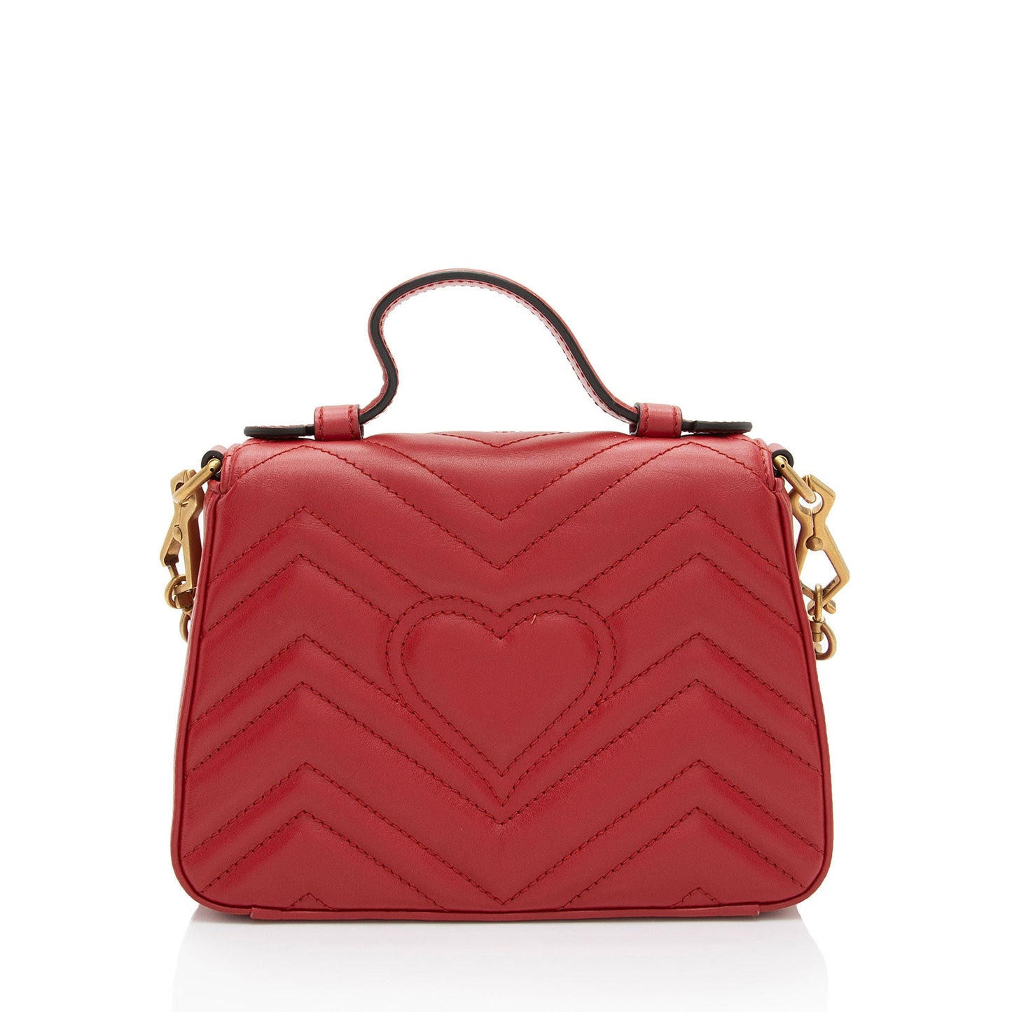 Gucci GG Marmont Top Handle SHF-JQUu1n Matelasse Leather Red Mini Crossbody Bag