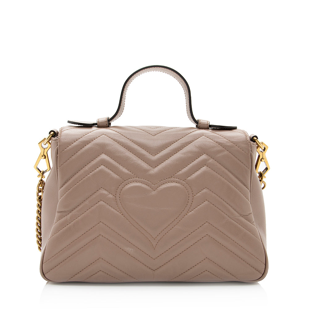 Gucci GG Marmont Top Handle Matelasse Leather Beige Small Crossbody Bag