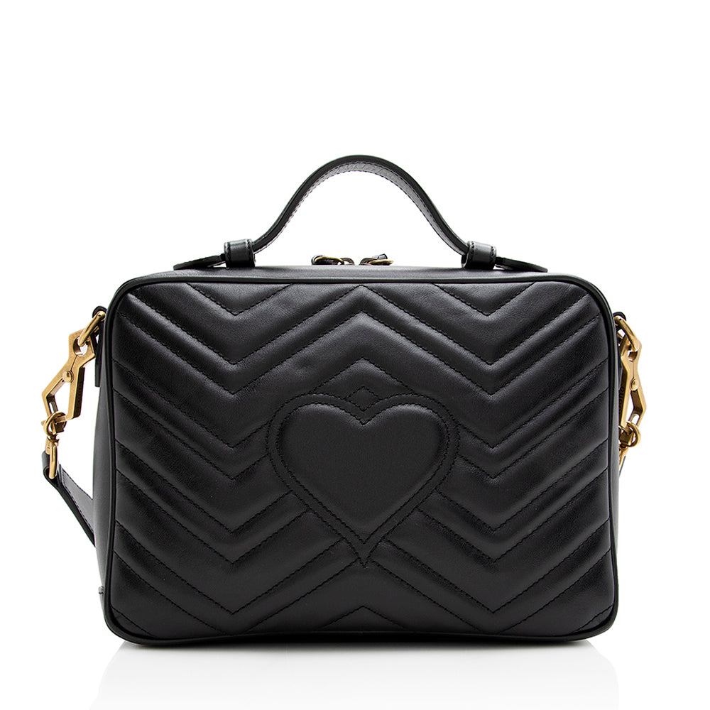 Gucci GG Marmont Top Handle Zip Matelasse Leather Nylon Black Crossbody Bag Bag Shf