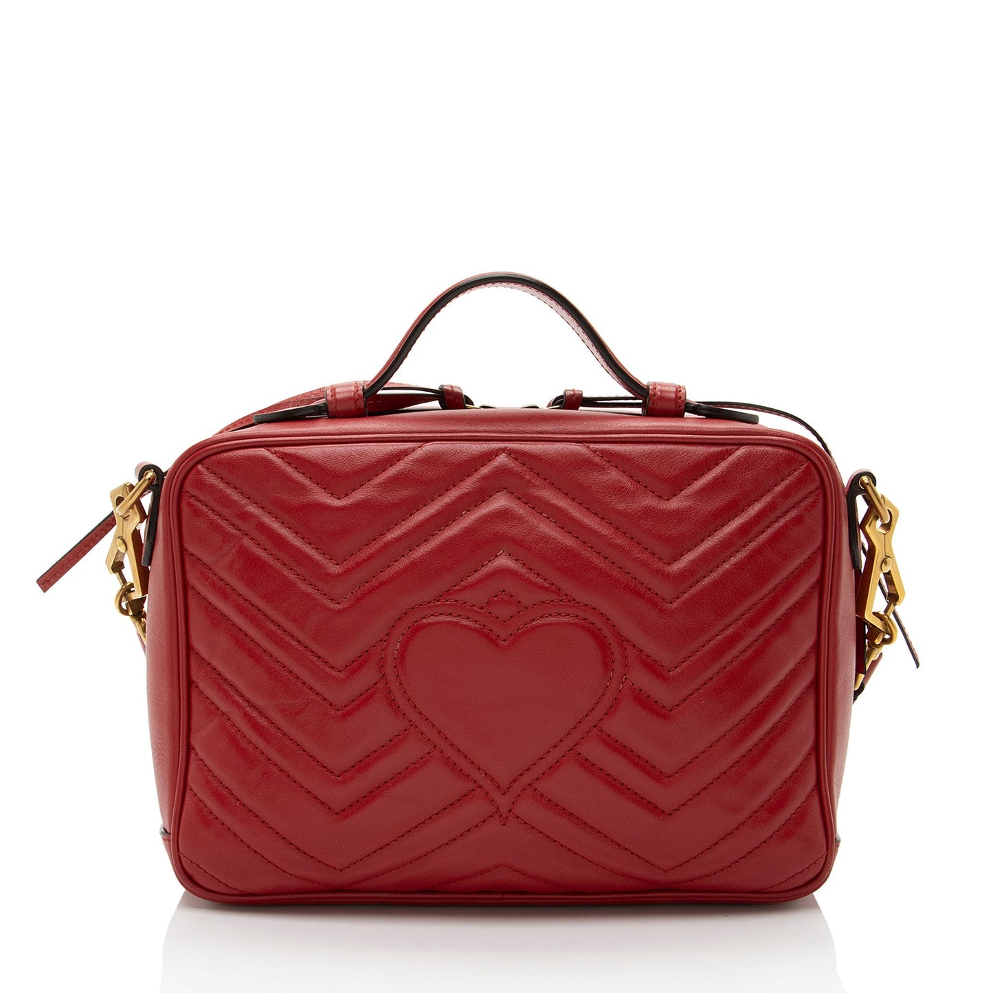 Gucci GG Marmont Zip Around Top Matelasse Leather Nylon Red Satchel Bag