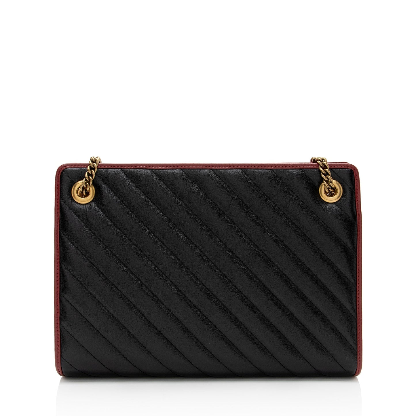 Gucci Torchon GG Marmont Chain Matelasse Leather Black Red Tote Bag