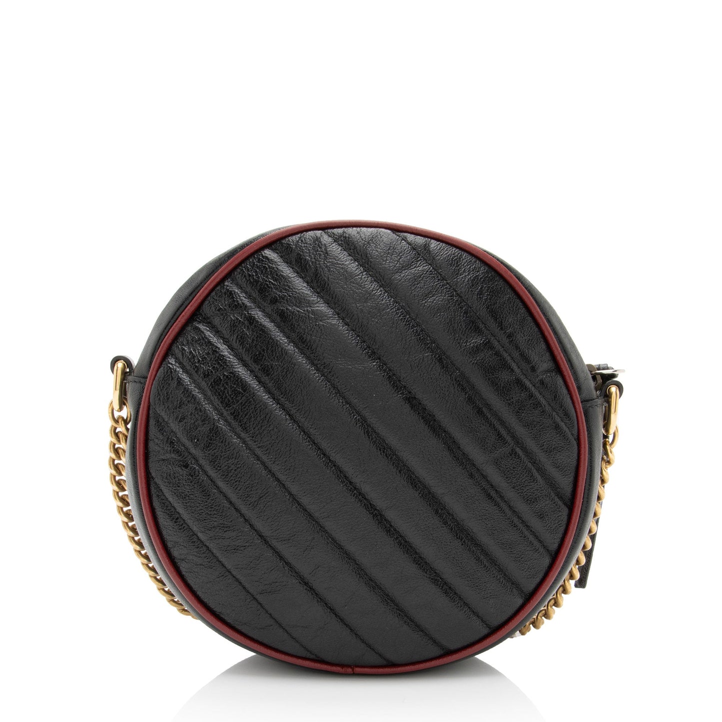 Gucci Torchon GG Marmont Round Matelasse Leather Black Red Crossbody Bag