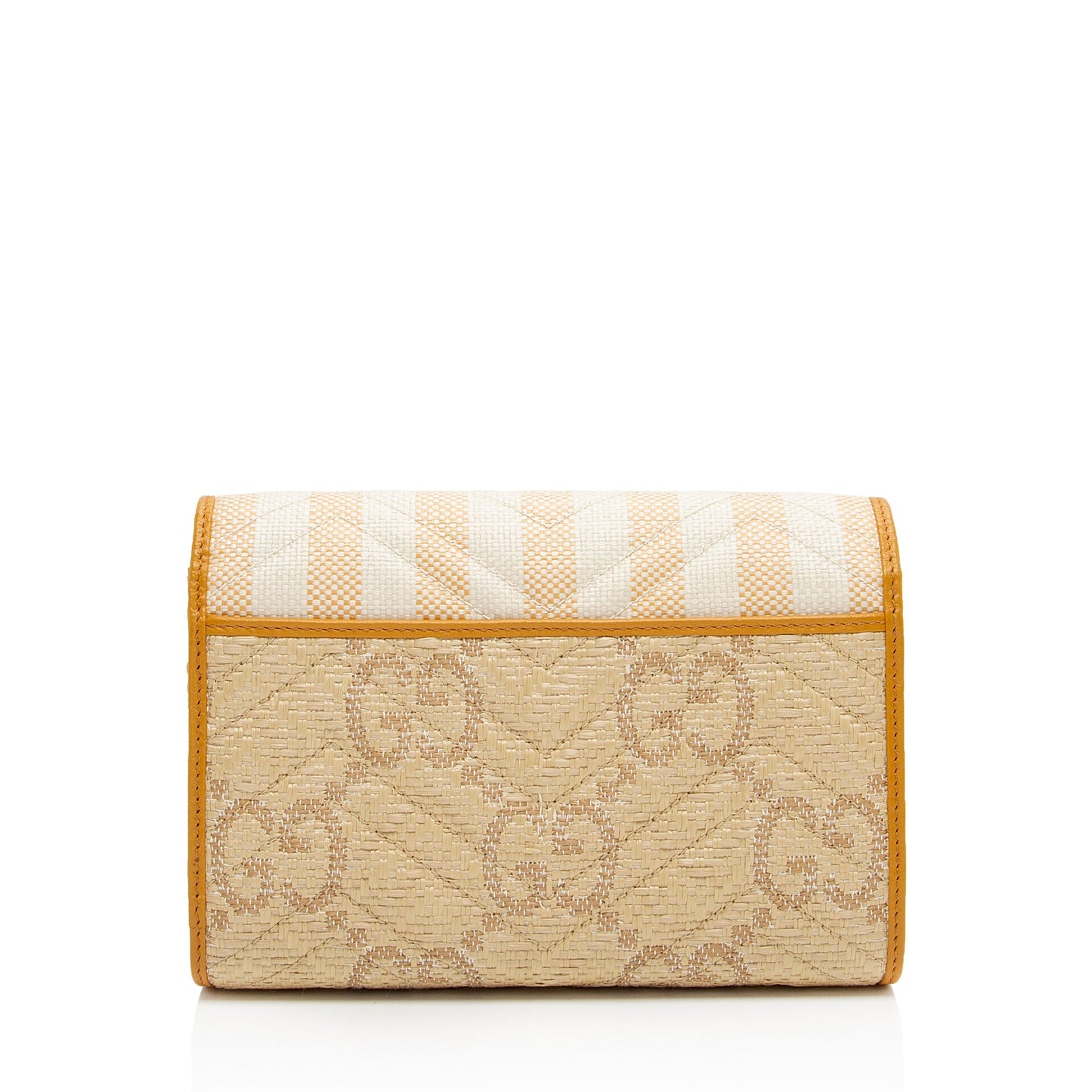 Gucci GG Marmont Wallet on Chain Matelasse Leather Raffia Beige Crossbody Bag