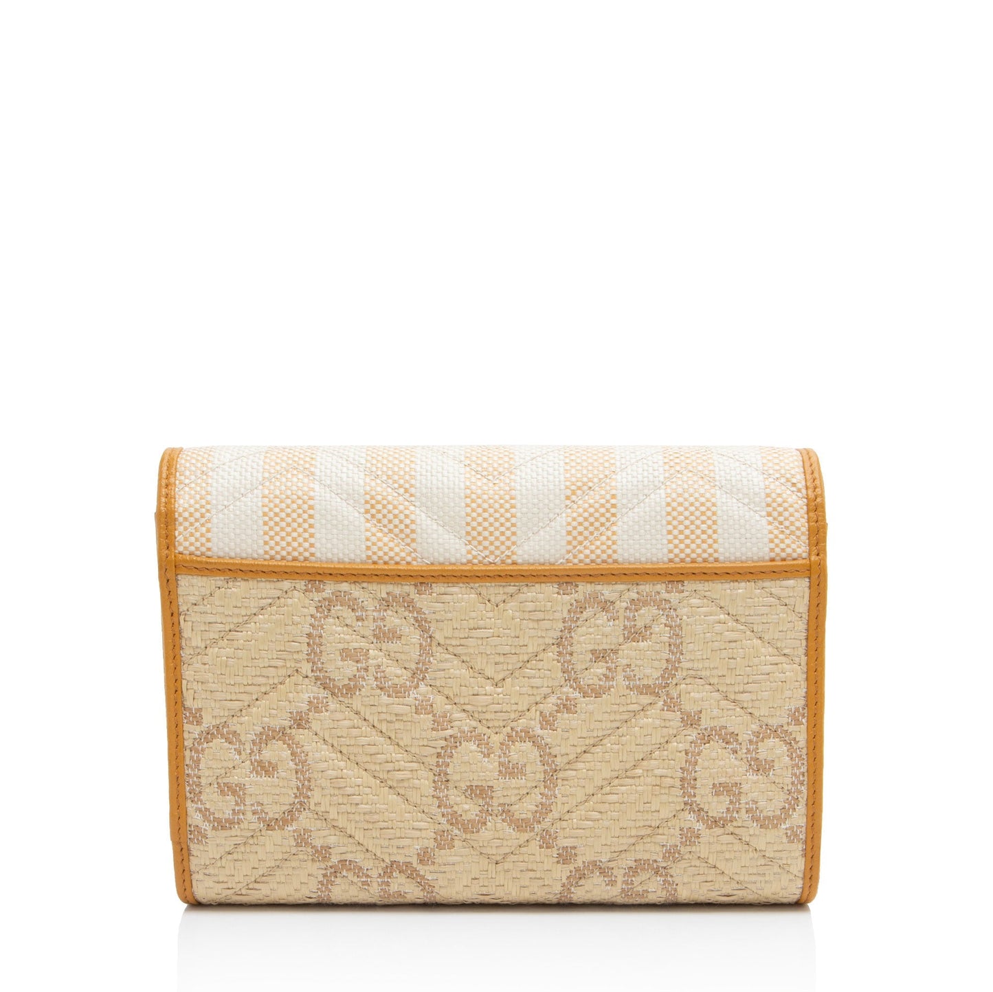 Gucci GG Marmont Wallet on Chain Matelasse Leather Raffia Brown Crossbody Bag