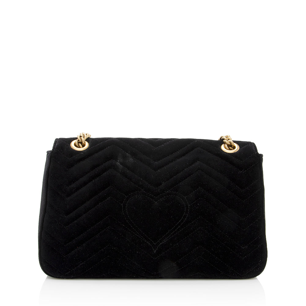 Gucci Velvet Embroidered Loved Floral GG Matelasse Black Medium Marmont Crossbody Bag