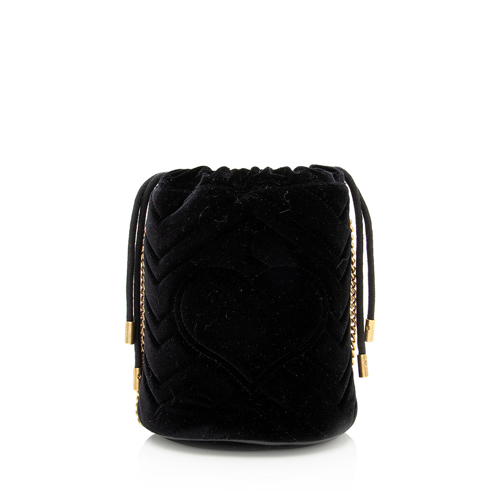 Gucci Velvet GG Marmont SHF Matelasse Black Mini Bucket Crossbody Bag