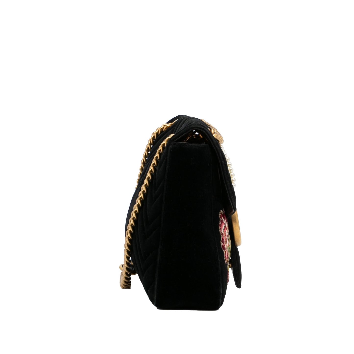 Gucci GG Marmont Embroidered Velvet SHG-70m7Yt Matelasse Black Medium Crossbody Bag