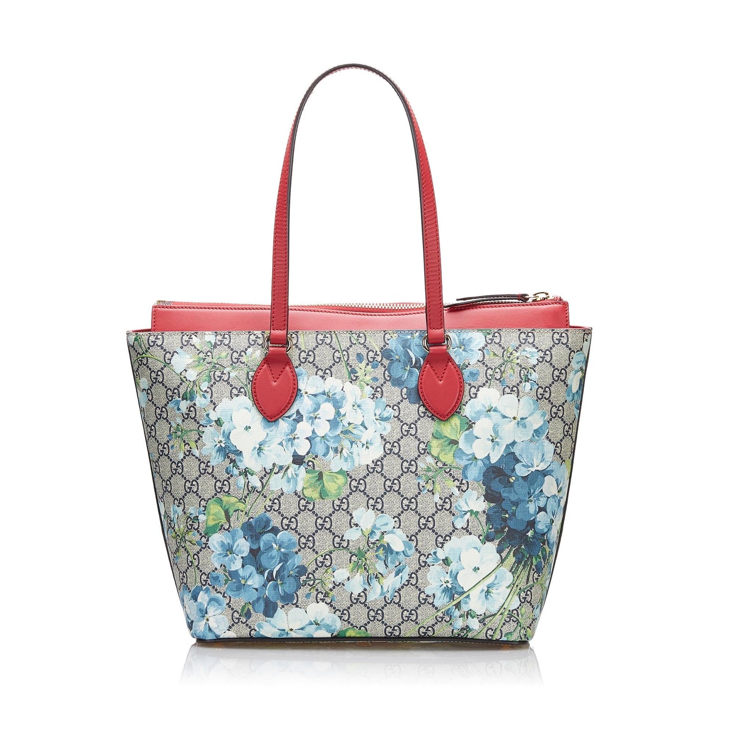 Gucci GG Supreme Blooms SHG-708NRJ Canvas Calf Red Grey Tote Bag
