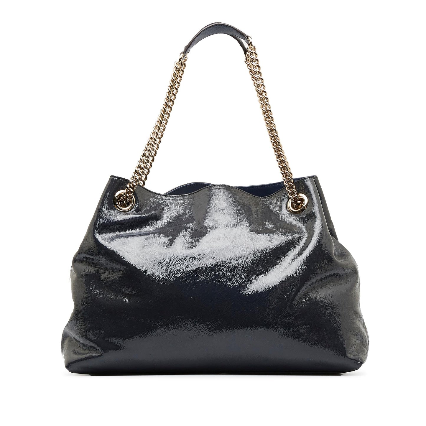 Gucci Soho Chain SHG-66oqjn Leather Patent Blue Medium Tote Bag