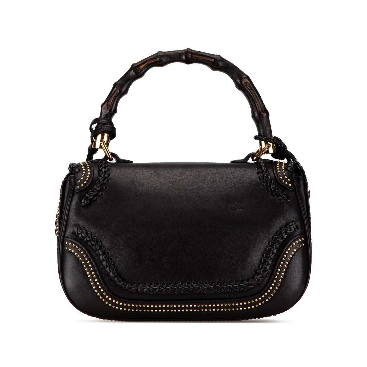 Gucci Studded New Bamboo Tassel SHG-QZ6Rq6 Calf Black Medium Satchel Bag