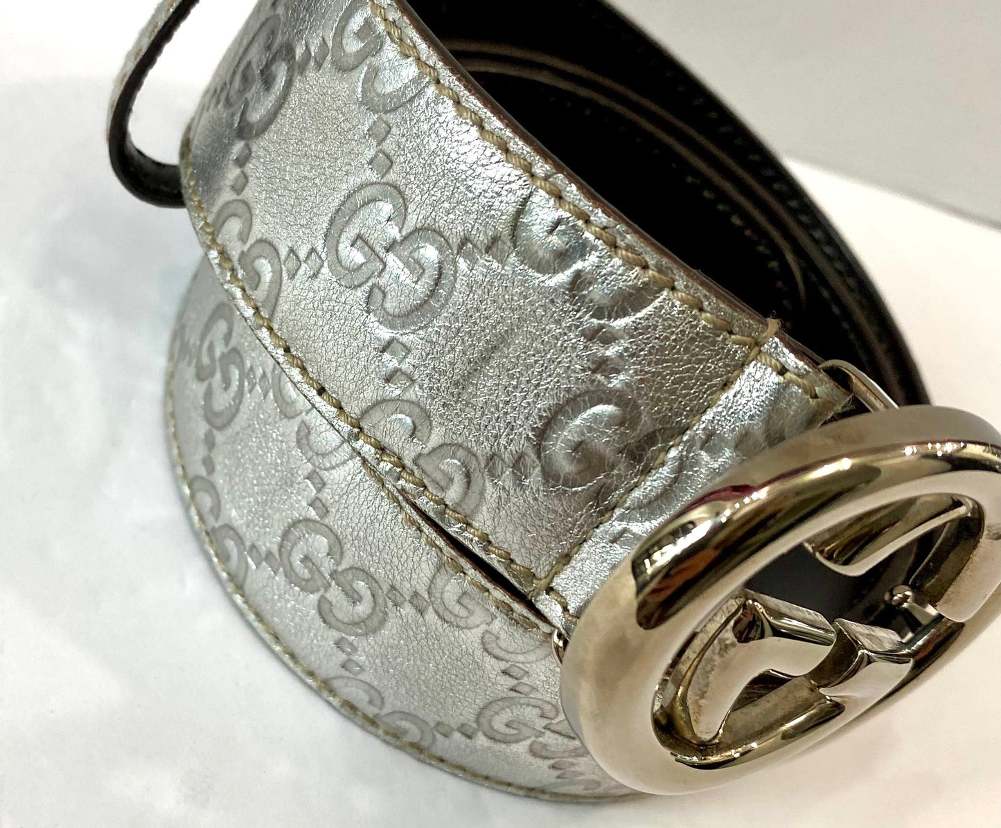 Gucci Leather Silver Belt
