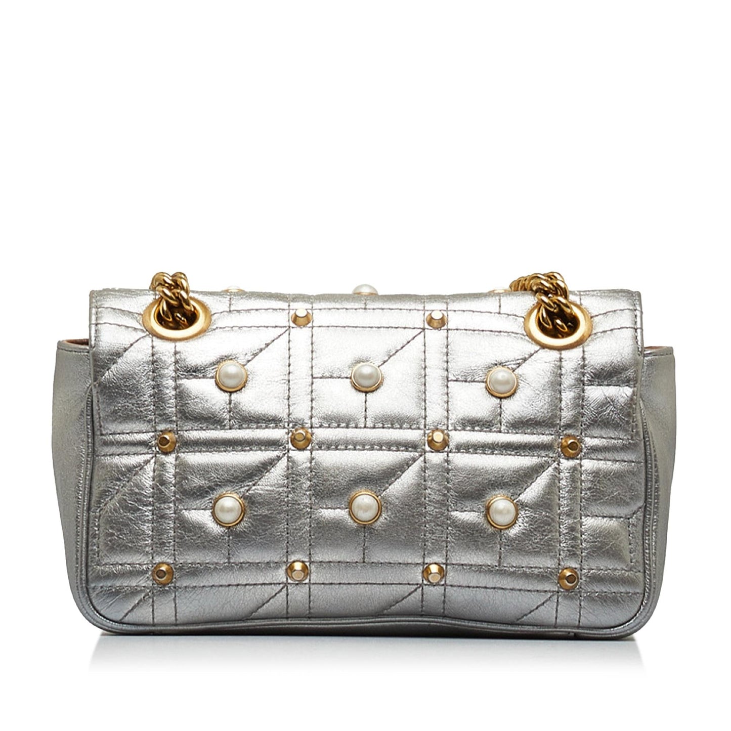 Gucci GG Marmont Pearl SHG-NtkRNe Matelasse Calf Silver Mini Crossbody Bag