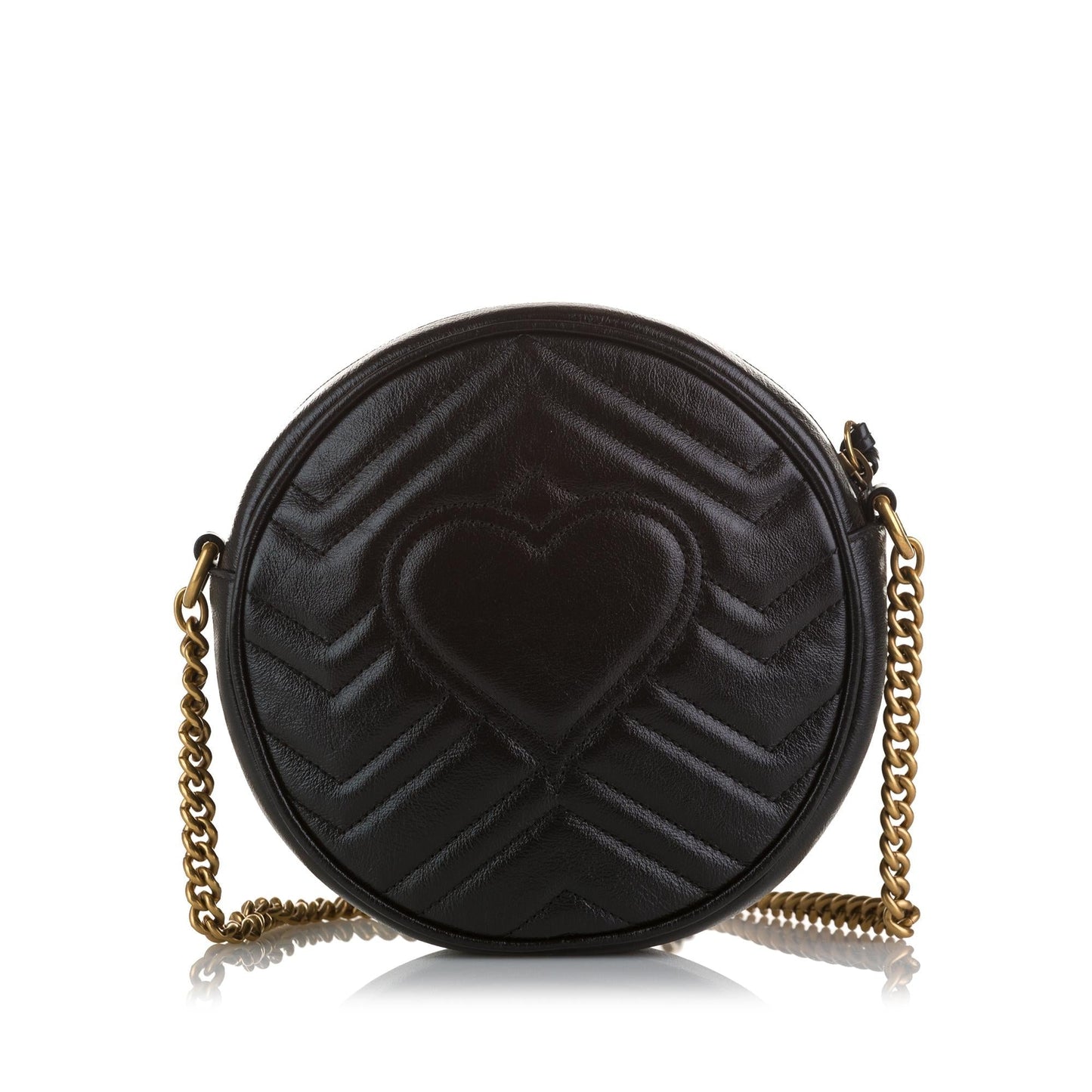 Gucci GG Marmont Round SHG-O8pIle Matelasse Calf Black Mini Crossbody Bag