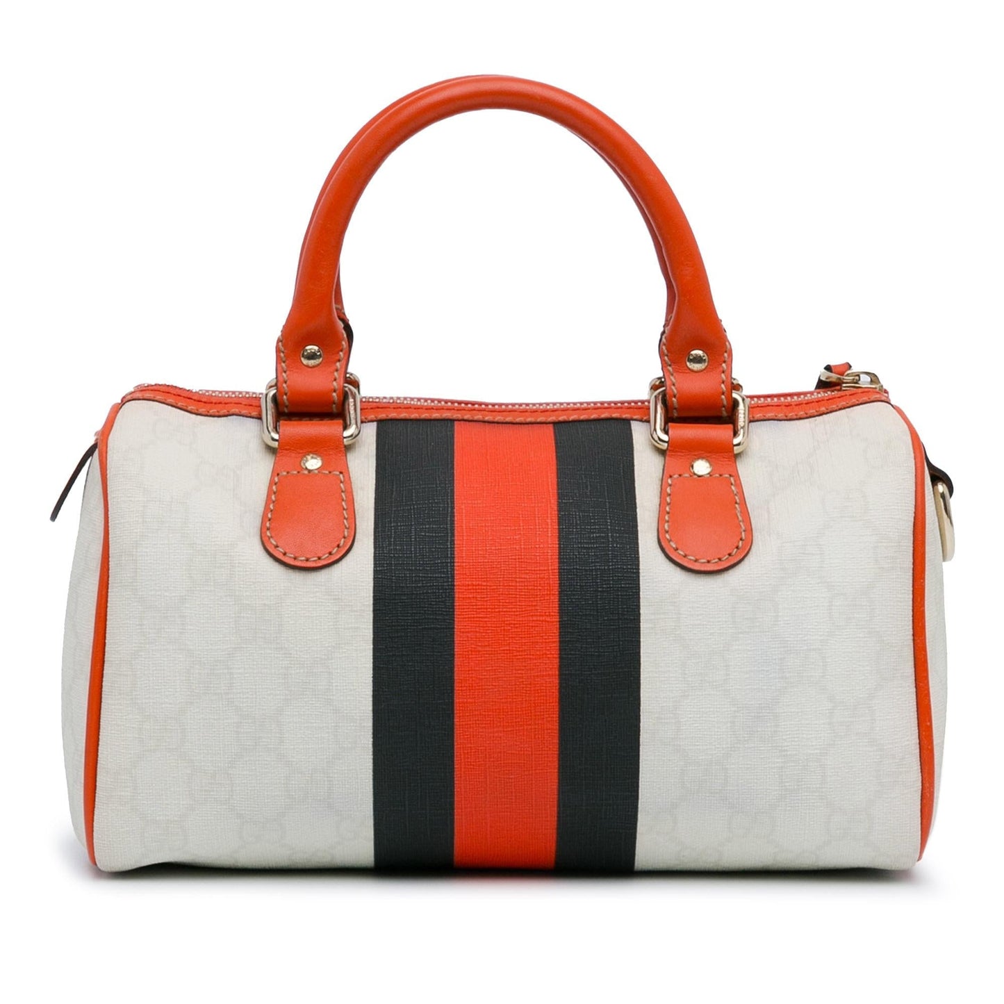 Gucci GG Supreme Joy Web Boston Canvas Calf White Orange Satchel Bag
