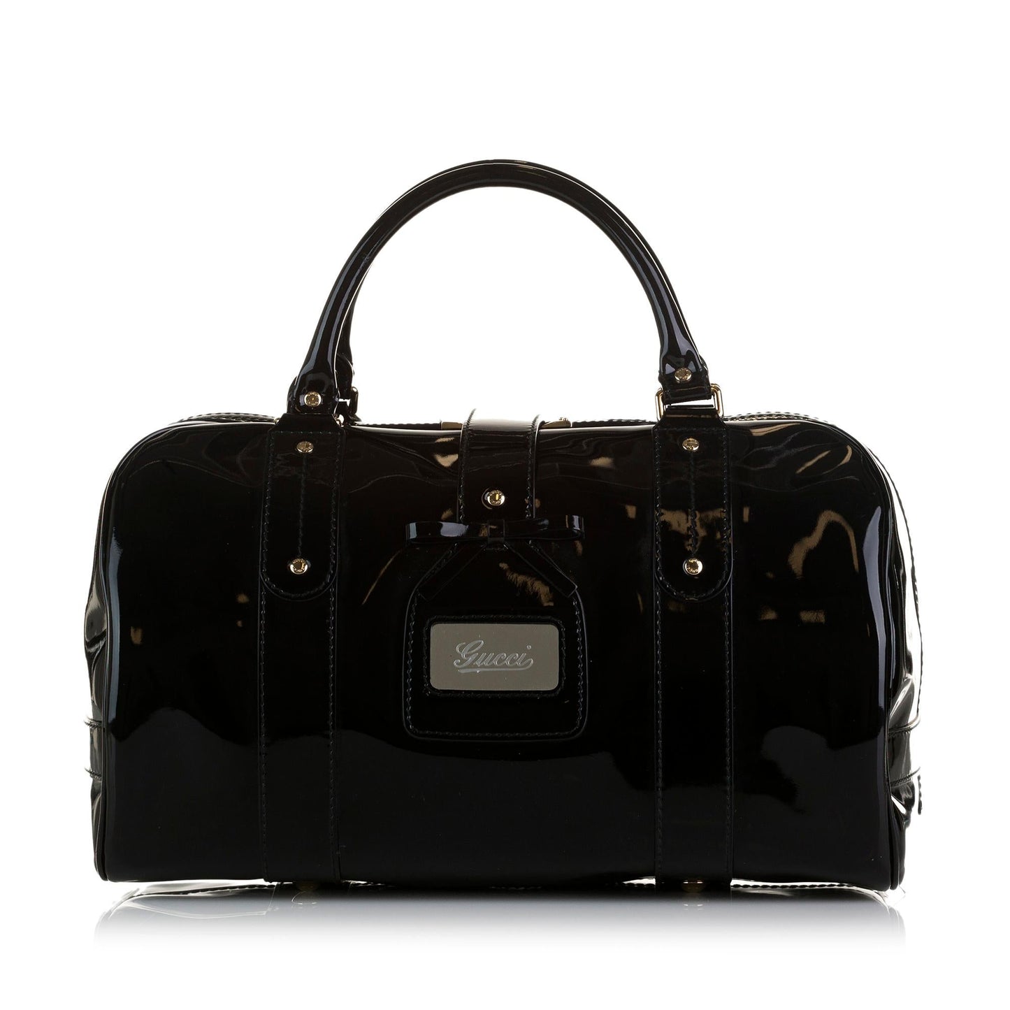 Gucci Boston SHG-SjjnhF Leather Patent Black Satchel Bag