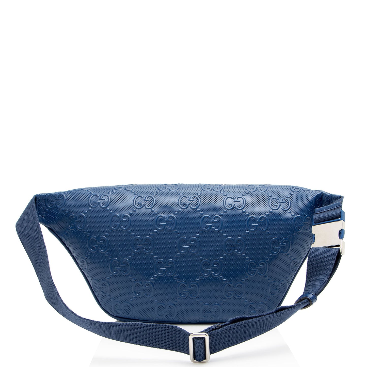 Gucci GG Perforated Embossed Pocket Belt Leather Blue Accessory