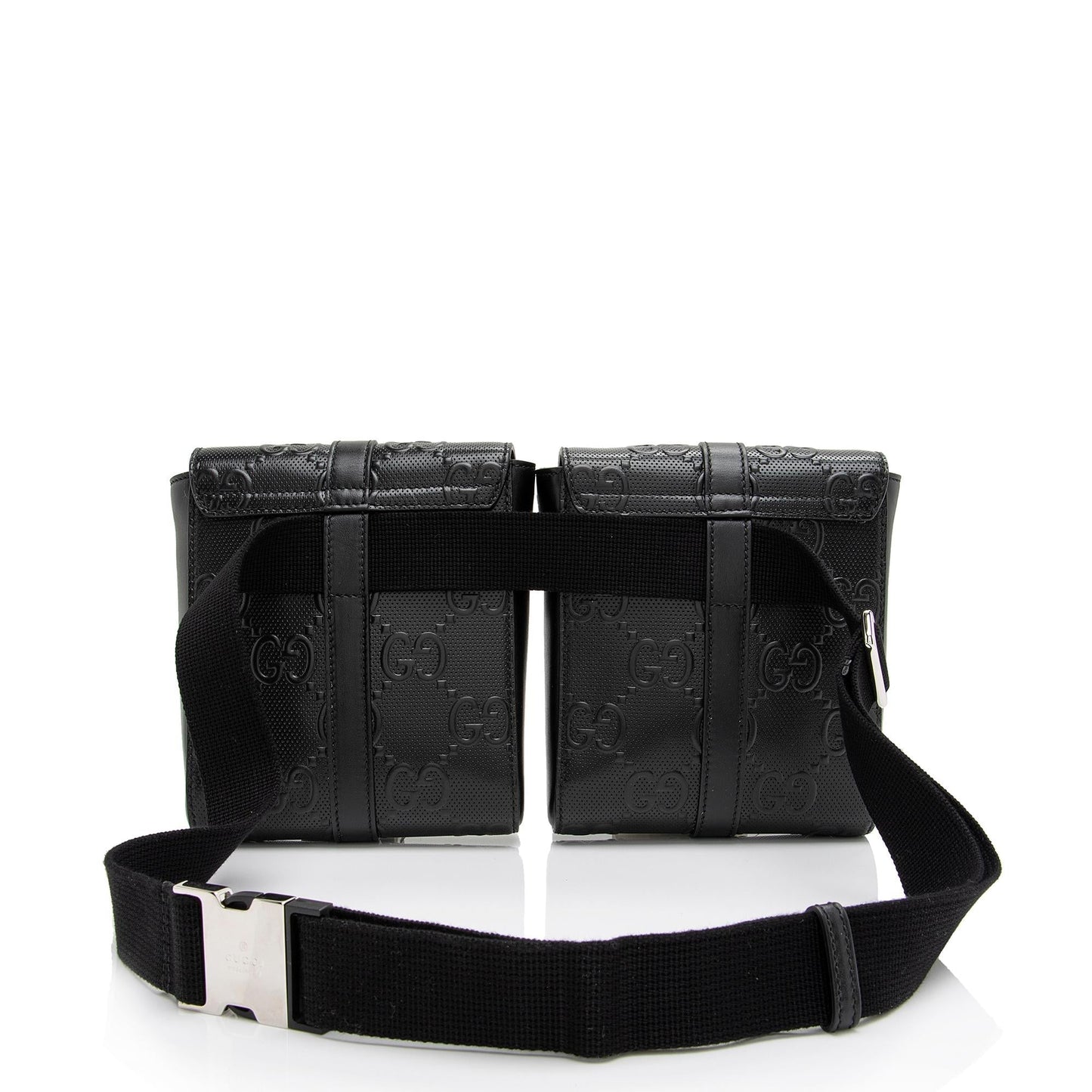 Gucci Perforated GG Double Belt SHF-ulhtMl Leather Black Accessory