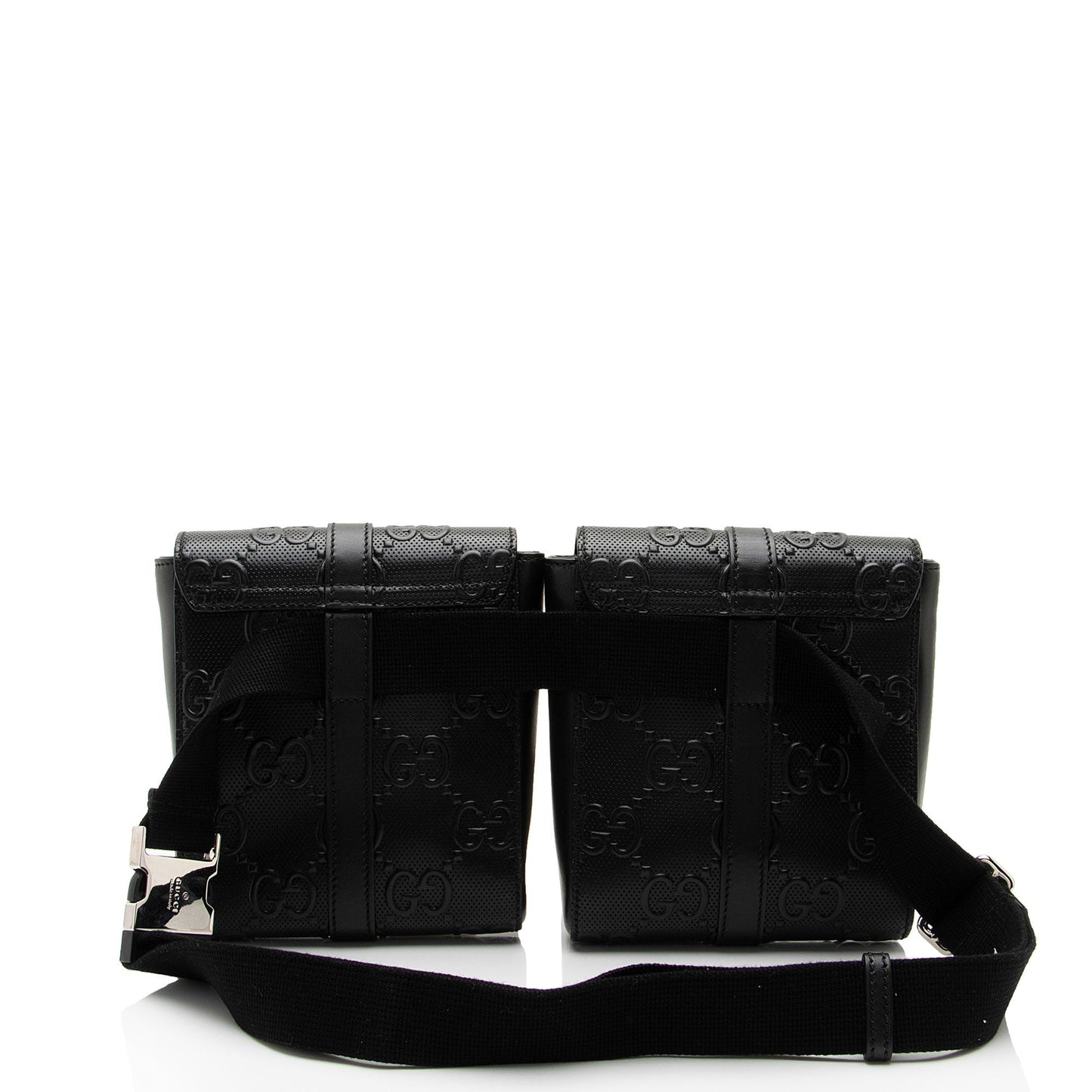 Gucci Perforated GG Embossed Double Belt Leather Black Accessory