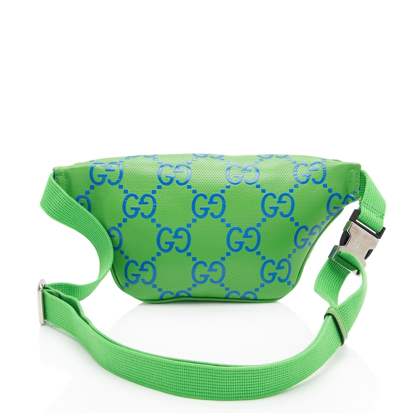 Gucci Perforated GG Belt Leather Nylon Blue Green Accessory