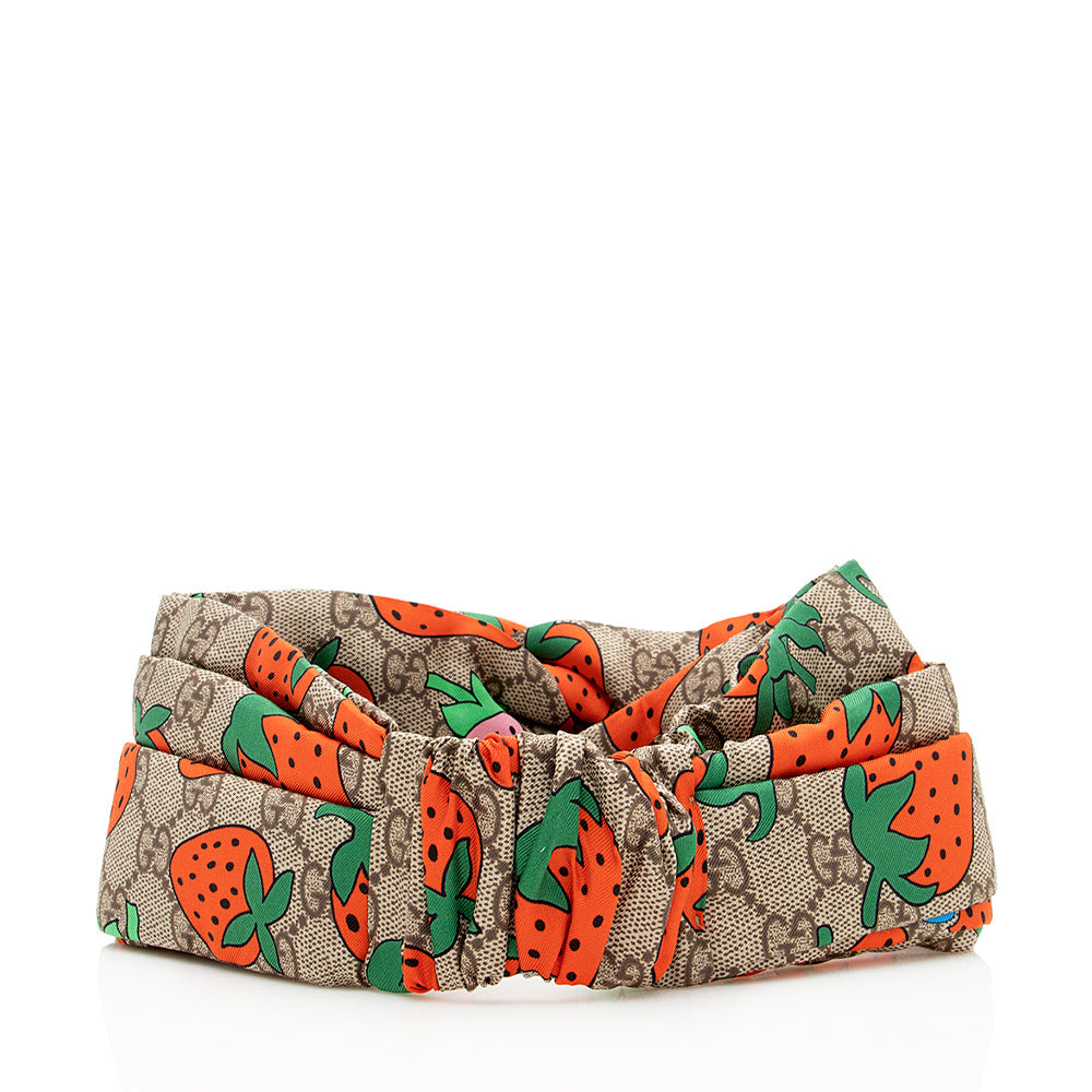 Gucci Silk GG Supreme Strawberry Headband Beige Red Handbag