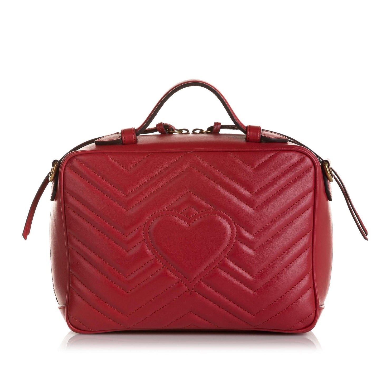 Gucci GG Marmont Top Handle SHG Matelasse Calf Red Small Satchel Bag