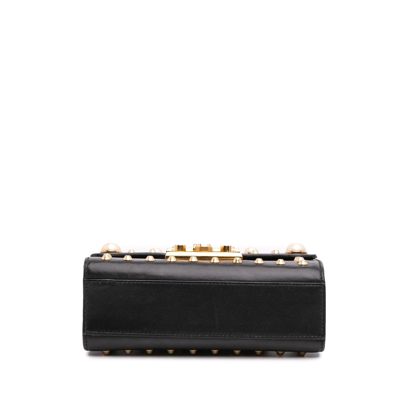 Gucci Pearl Studded Padlock Leather Calf Black Small Crossbody Bag