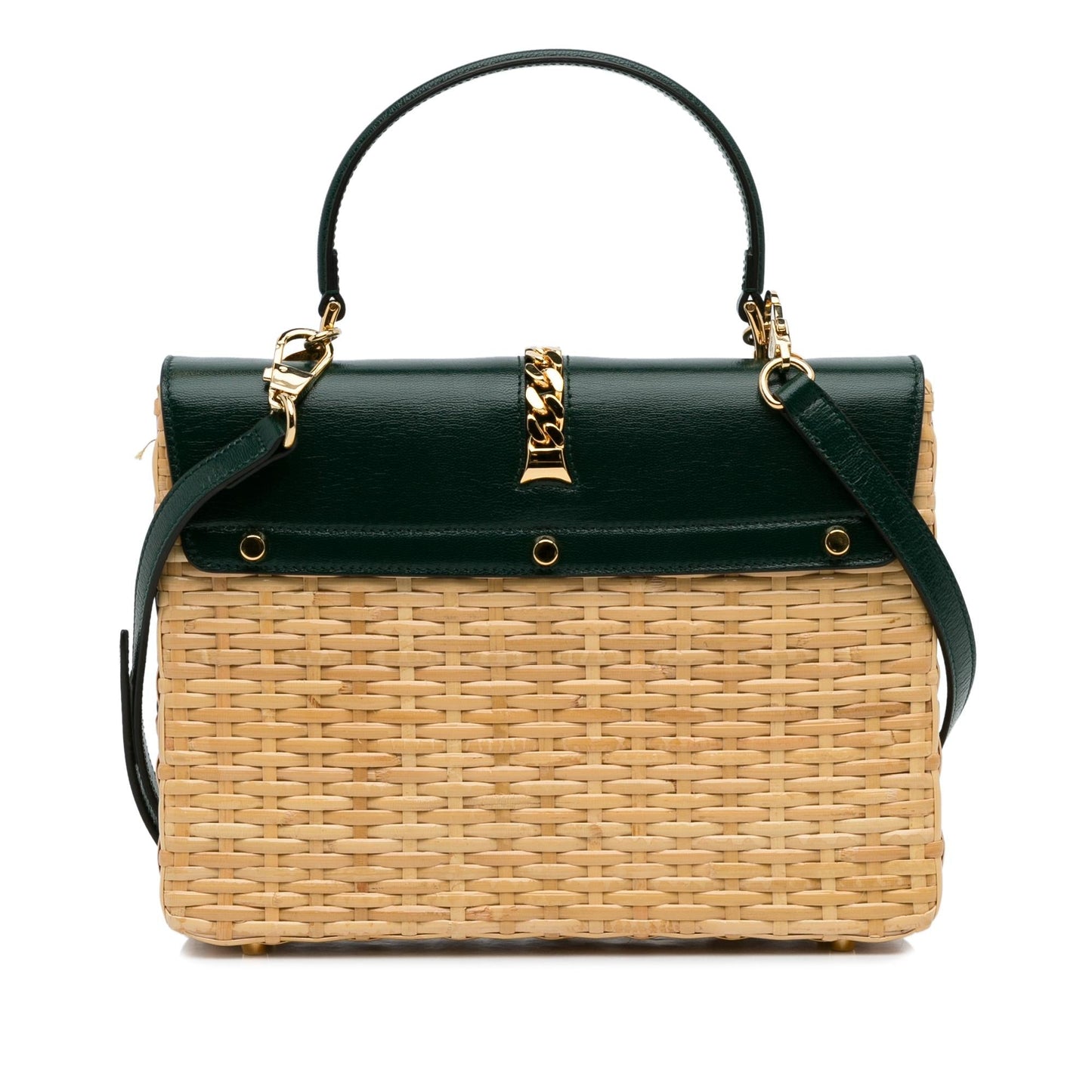 Gucci Sylvie Wicker SHG-Wpjdzr Calf Brown Green Small Satchel Bag