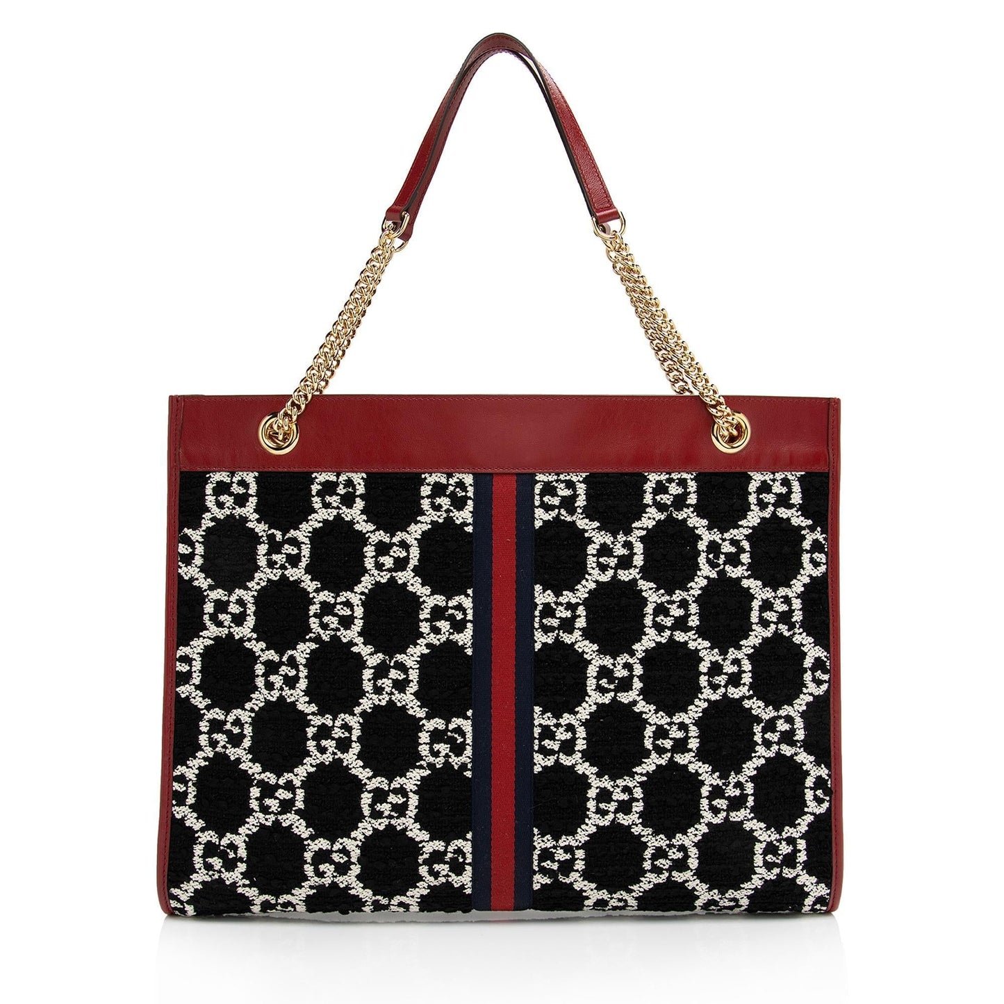 Gucci Tweed Rajah SHF-LR1VlY Leather Nylon Black White Tote Bag