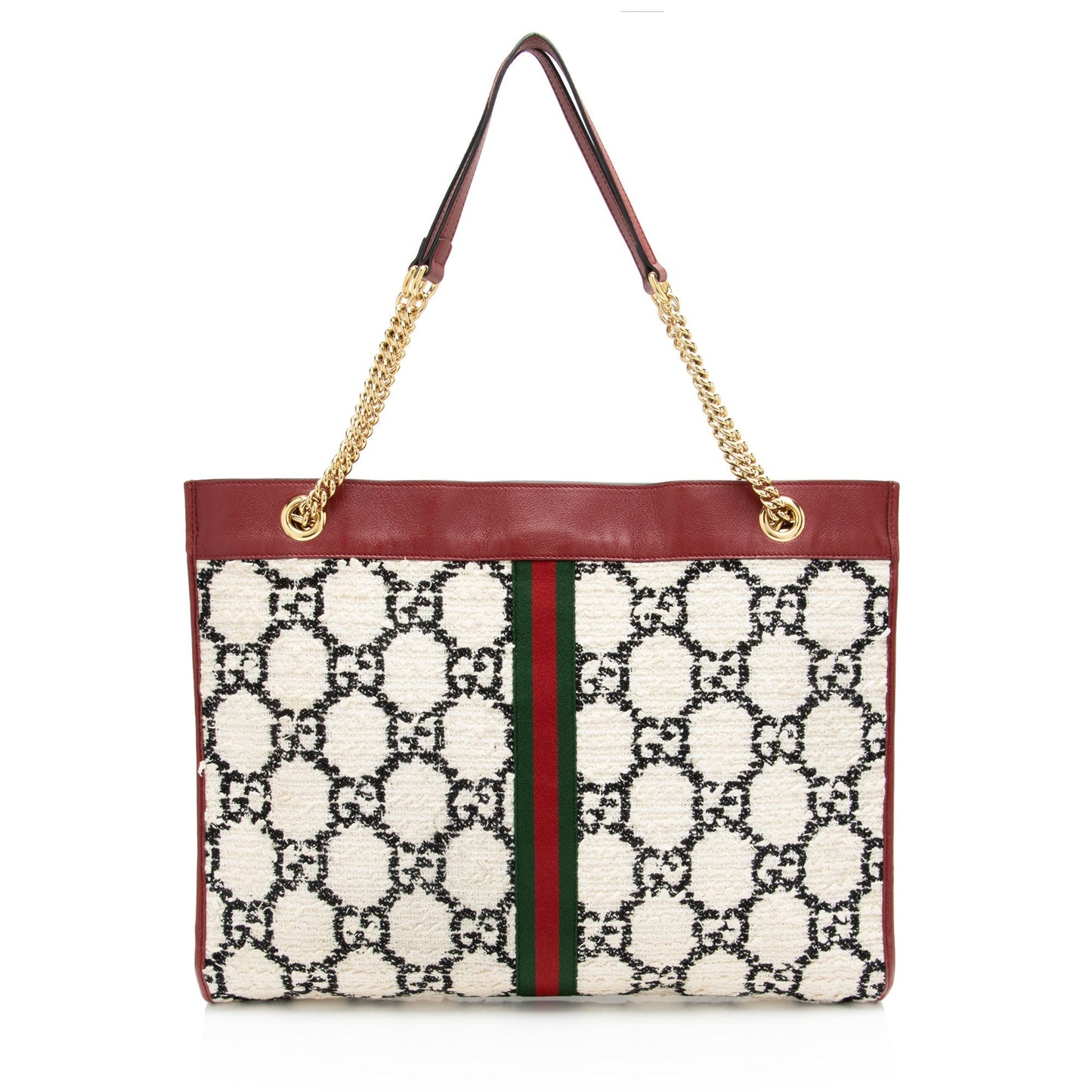 Gucci Tweed Rajah Leather Nylon White Red Tote Bag