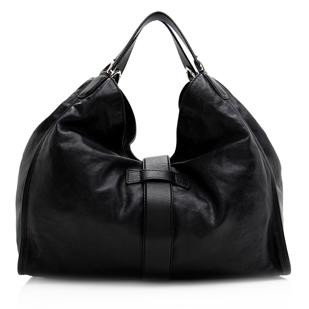 Gucci Washed Soft Stirrup SHF Leather Black Large Shoulder Bag